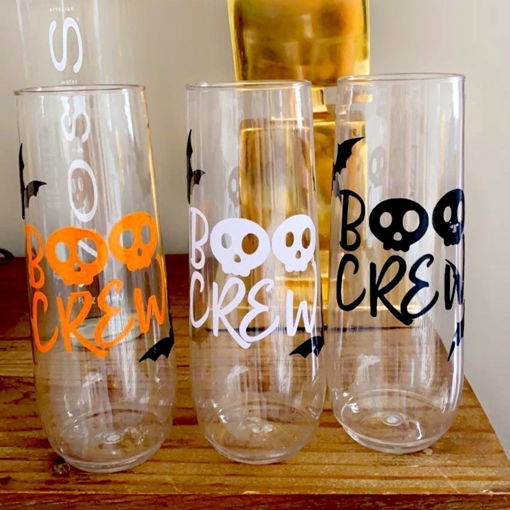 Boo Crew Halloween acrylic champagne flutes party